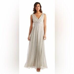 R&M Richards Elegant Champagne Silver Evening Gown size 10